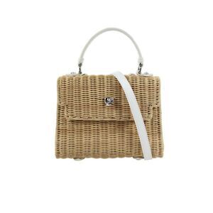 Chrome Hearts Womens Dolly Wicker Top Handle Handbag Beige White